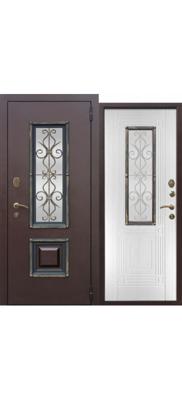 Входная металлическая дверь со стеклопакетом Венеция Белый ясень - фото