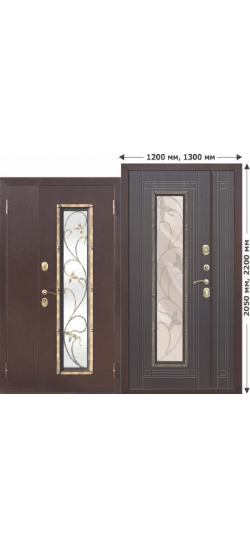 Входная металлическая нестандартная дверь со стеклопакетом Венеция 1200 Белый ясень - фото