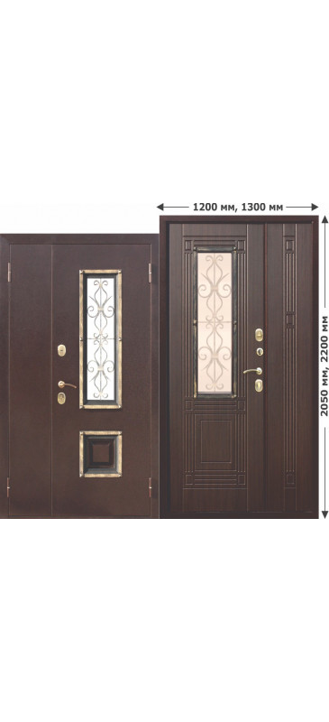 Входная металлическая нестандартная дверь со стеклопакетом Венеция 1200 Венге - фото